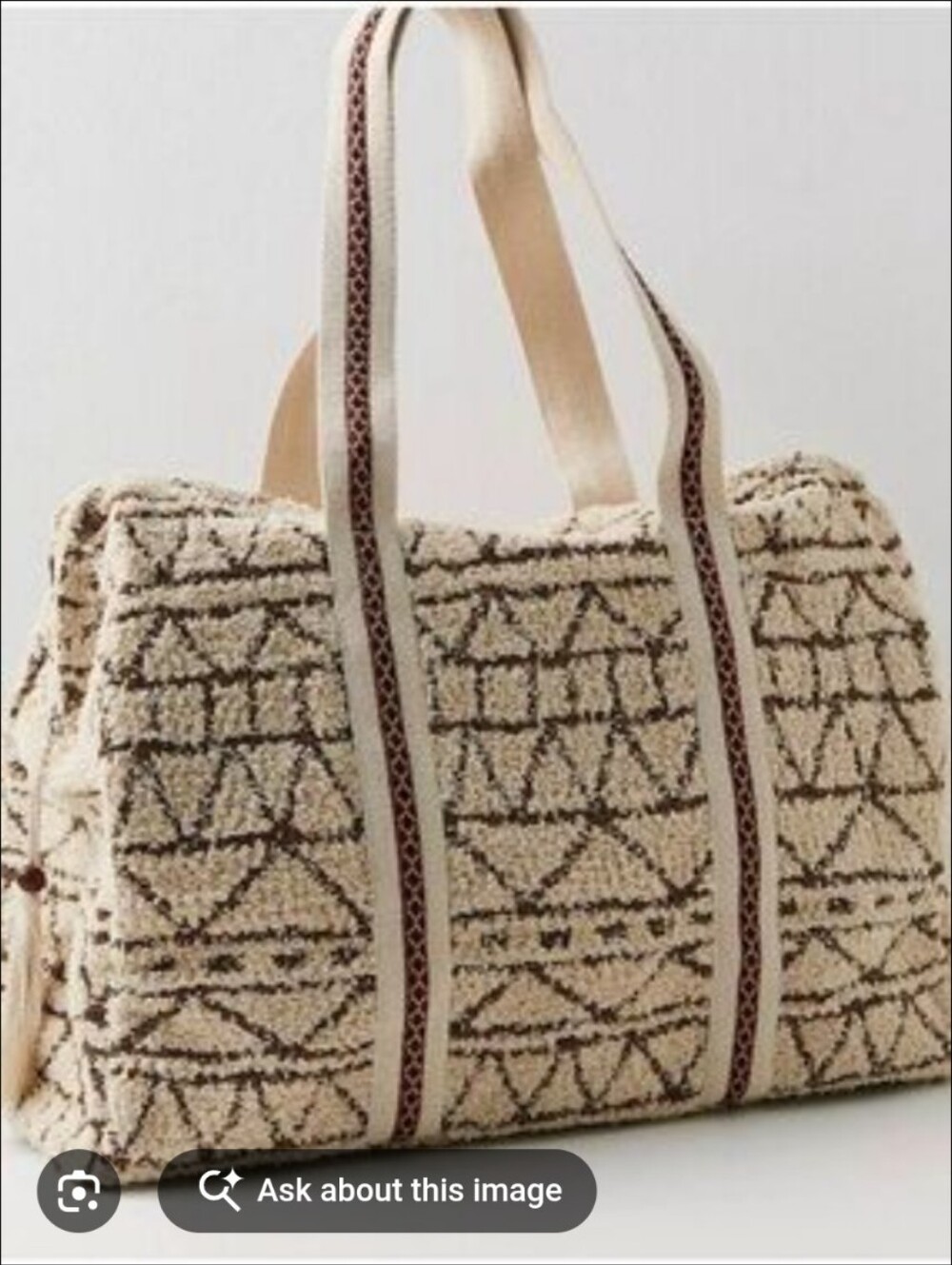 Free People Cream and Brown Patterned Travel Tote